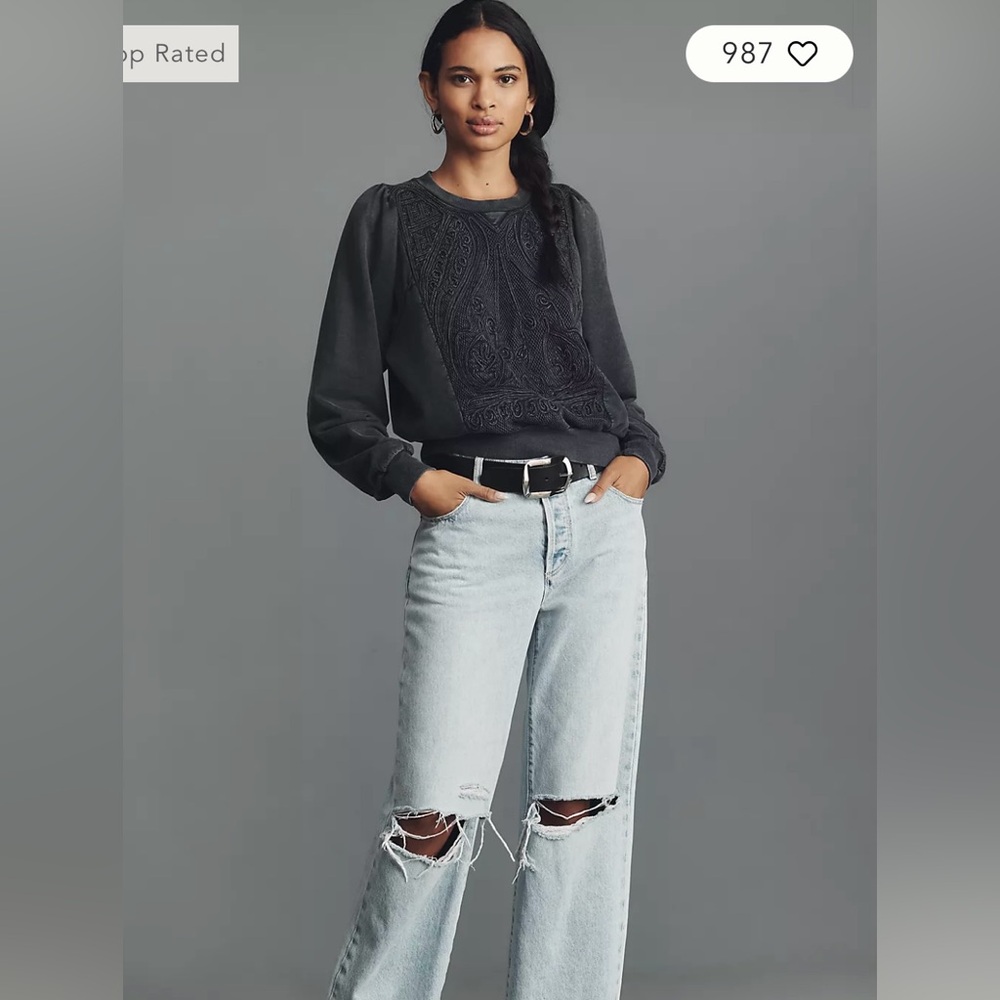 Anthropologie Black Embroidered Sweatshirt